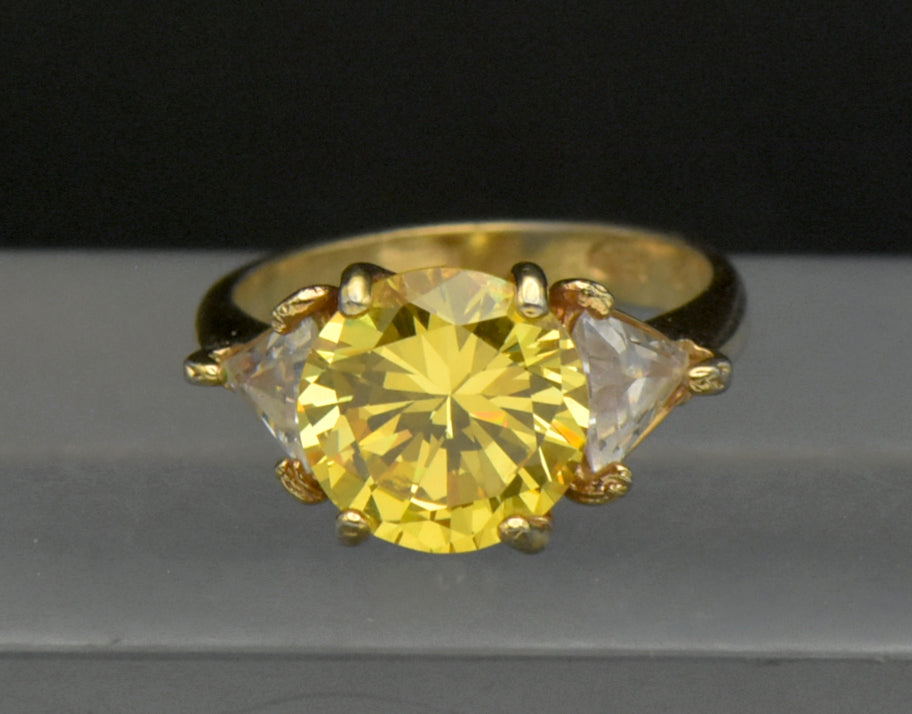 Vintage 18k Gold Plated Yellow CZ Ring - Size 6