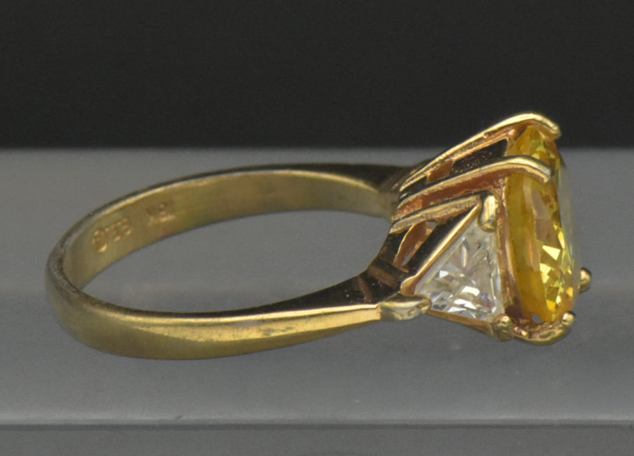 Vintage 18k Gold Plated Yellow CZ Ring - Size 6