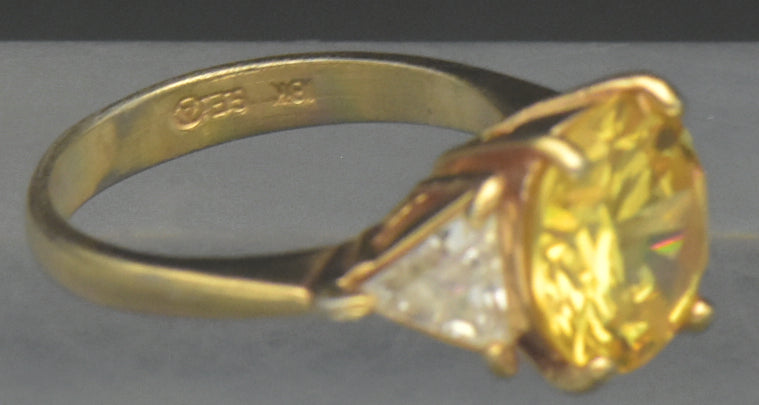 Vintage 18k Gold Plated Yellow CZ Ring - Size 6