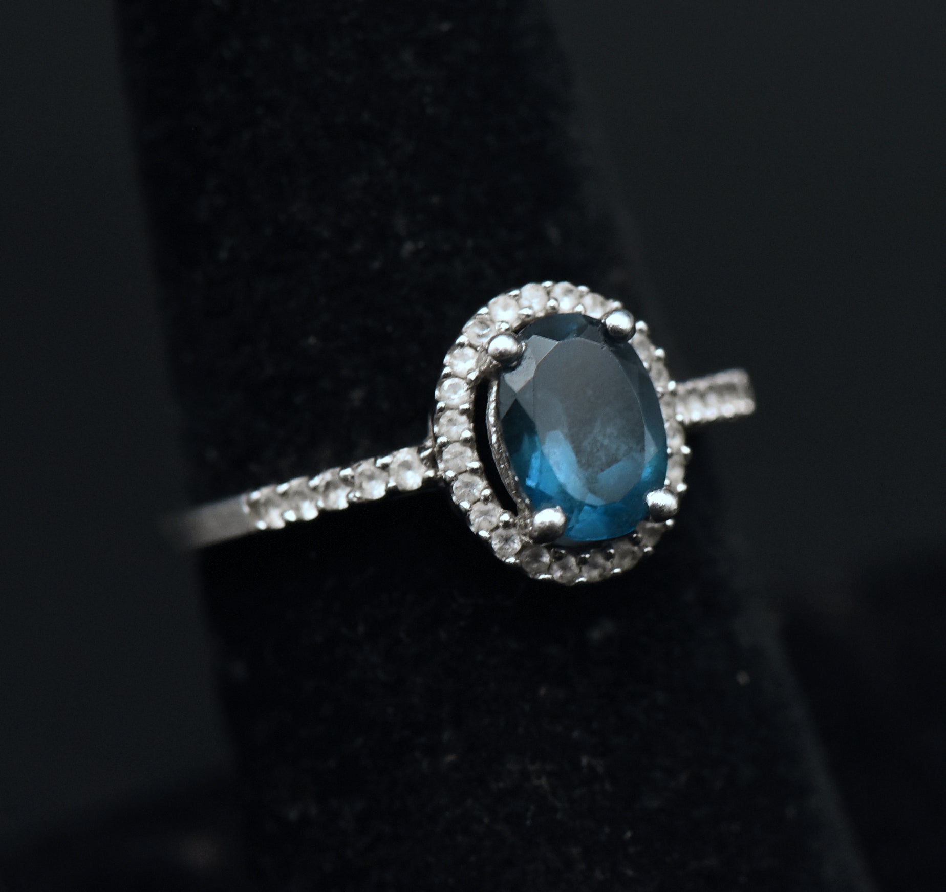 Vintage Blue Topaz Sterling Silver Halo Ring - Size 7