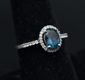 Vintage Blue Topaz Sterling Silver Halo Ring - Size 7