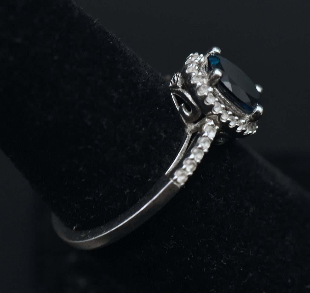 Vintage Blue Topaz Sterling Silver Halo Ring - Size 7