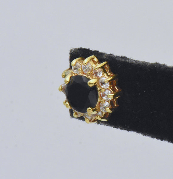 UNMATCHED Vintage 14K Gold Plated Black Onyx and CZ Stud Earring