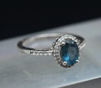 Vintage Blue Topaz Sterling Silver Halo Ring - Size 7