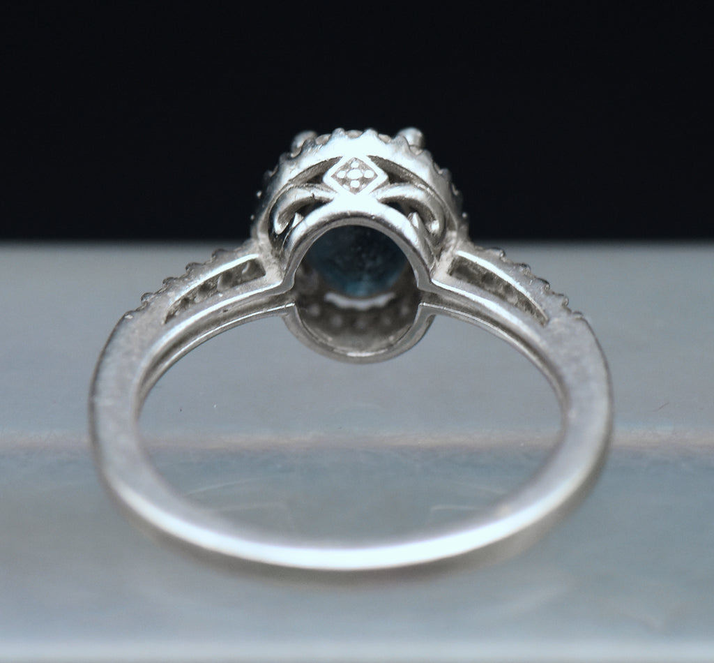 Vintage Blue Topaz Sterling Silver Halo Ring - Size 7