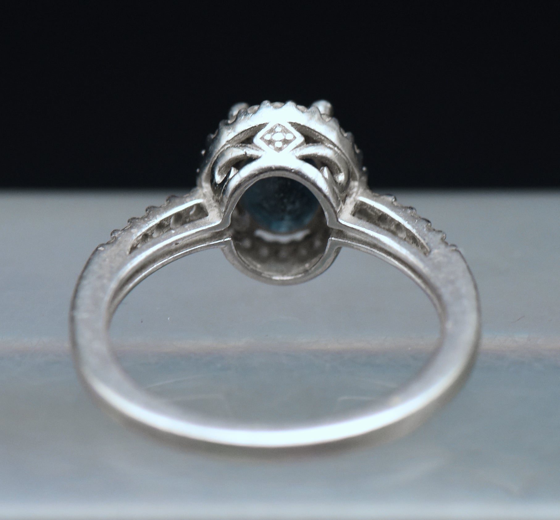 Vintage Blue Topaz Sterling Silver Halo Ring - Size 7
