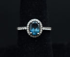 Vintage Blue Topaz Sterling Silver Halo Ring - Size 7