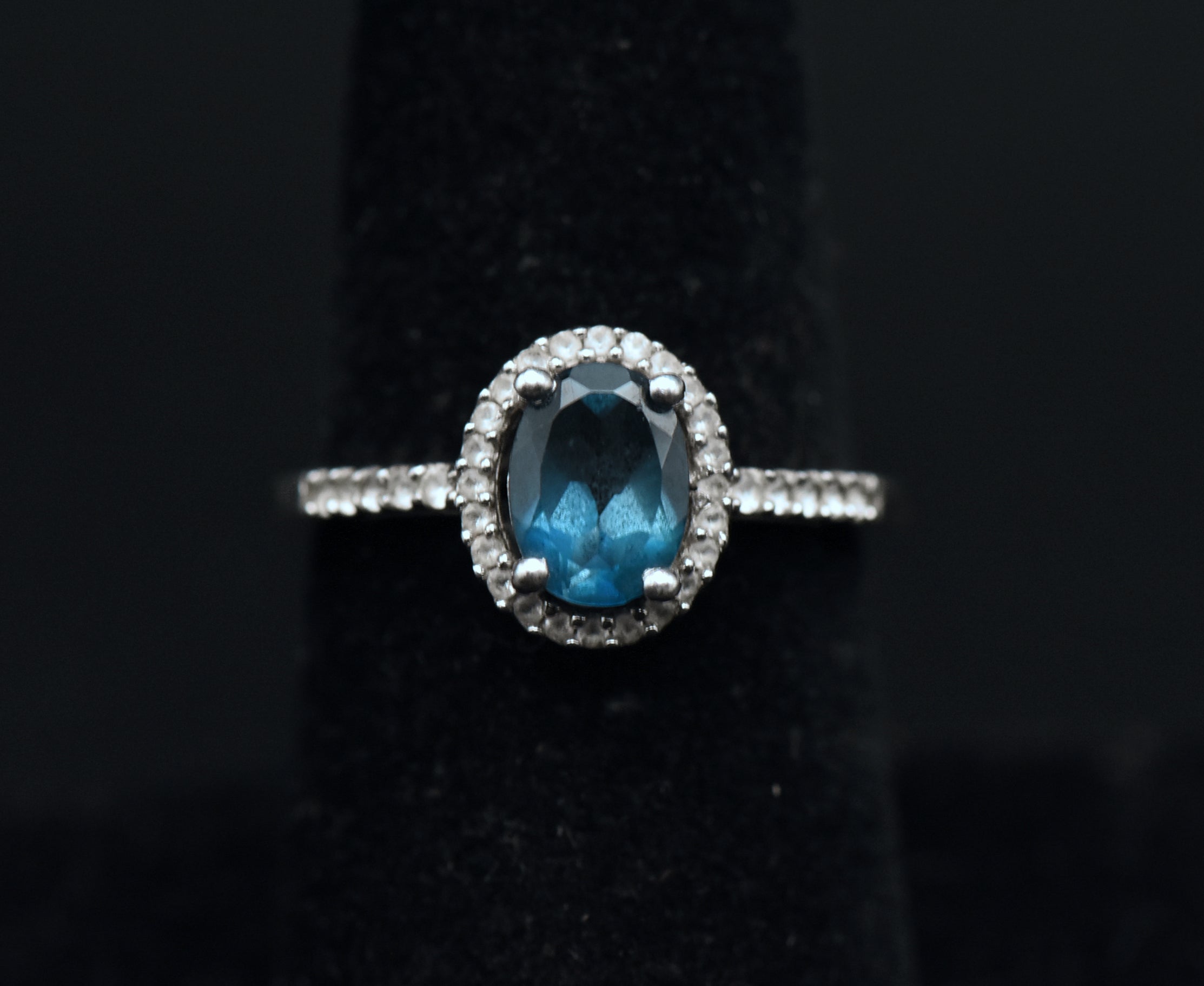Vintage Blue Topaz Sterling Silver Halo Ring - Size 7