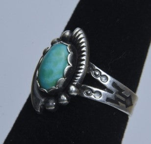 Sterling Silver Turquoise Pictogram Southwestern Ring - Size 4