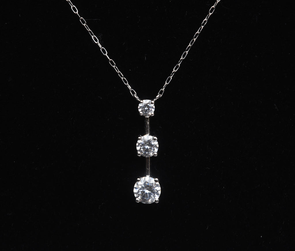 Ross-Simons - 14k White Gold Cubic Zirconia Drop Pendant Chain Necklace