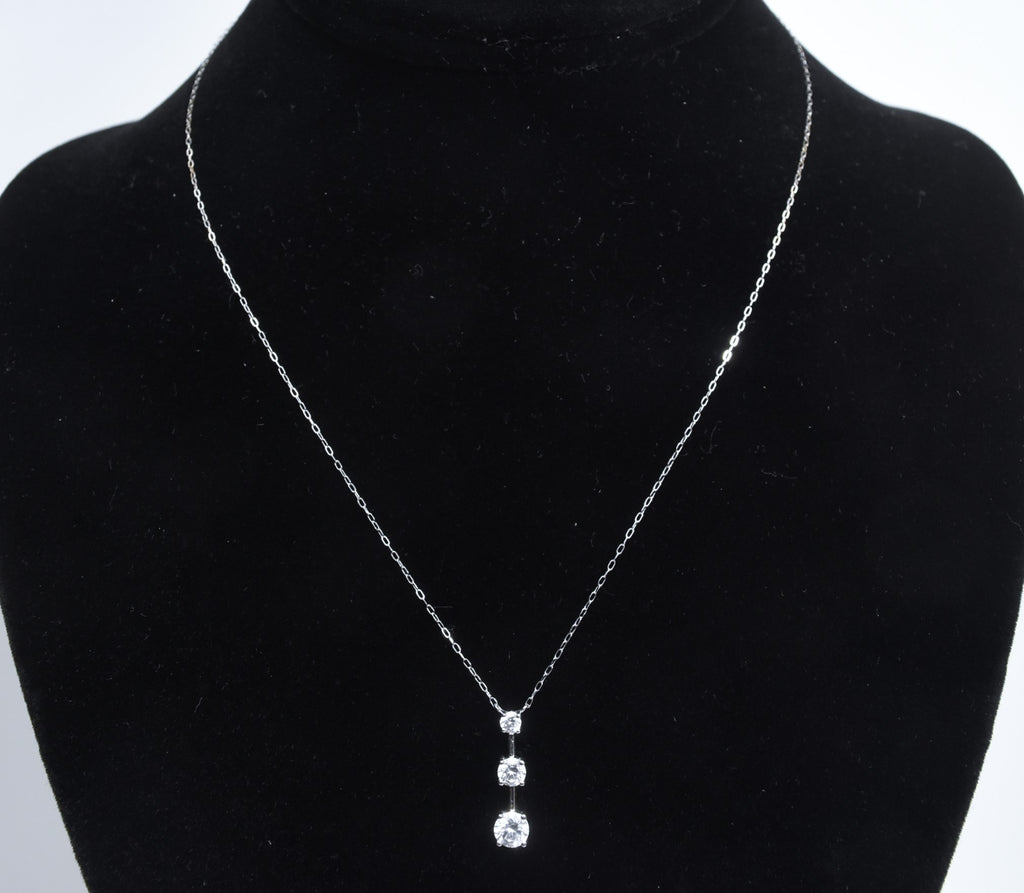Ross-Simons - 14k White Gold Cubic Zirconia Drop Pendant Chain Necklace