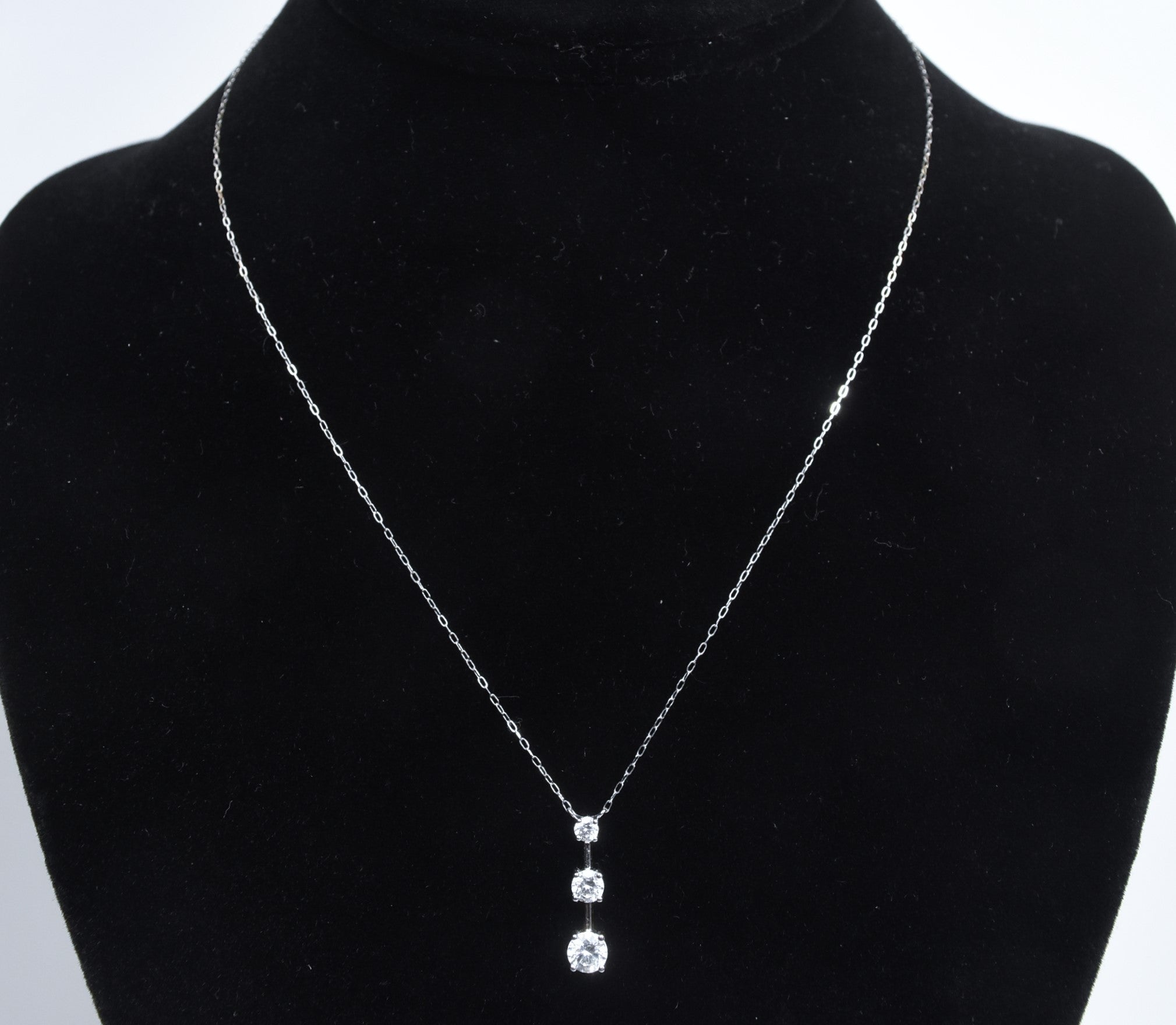 Ross-Simons - 14k White Gold Cubic Zirconia Drop Pendant Chain Necklace