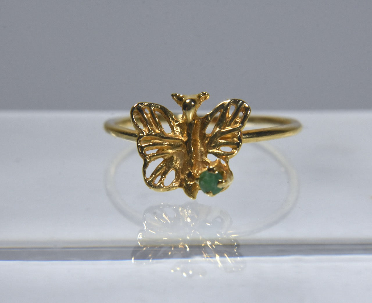 14k Yellow Gold Butterfly Ring with Emerald - Size 2.75