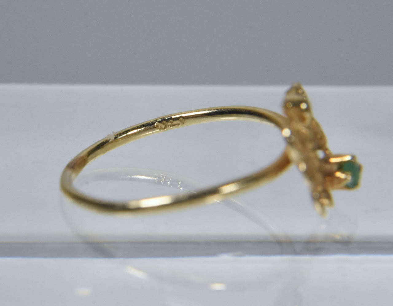 14k Yellow Gold Butterfly Ring with Emerald - Size 2.75