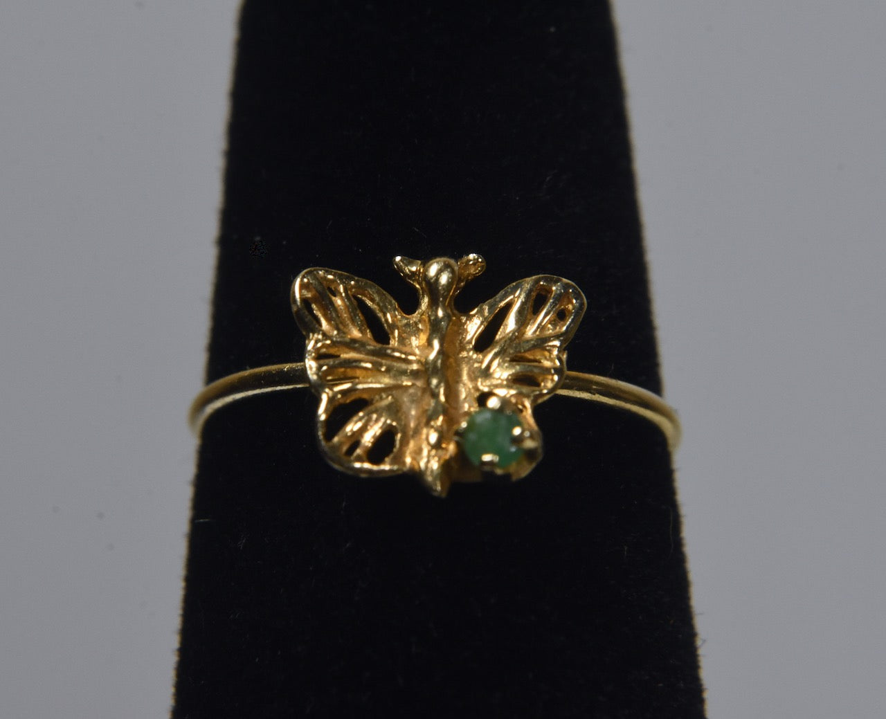 14k Yellow Gold Butterfly Ring with Emerald - Size 2.75