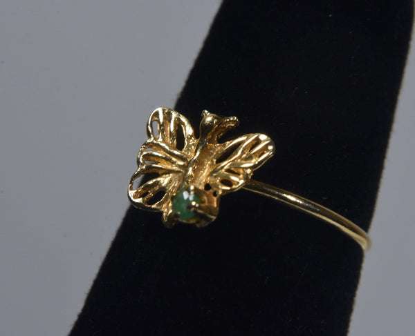 14k Yellow Gold Butterfly Ring with Emerald - Size 2.75