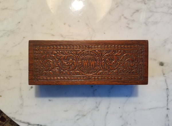 Wheeler & Wilson - Vintage Velvet Lined Carved Decorations Wood Sewing Box