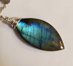 Labradorite Drop Pendant Sterling Silver Beaded Station Necklace