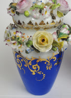 Jacob Petit - Antique Pair of Porcelain Flower Encrusted Scent Bottles With Stoppers