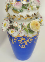 Jacob Petit - Antique Pair of Porcelain Flower Encrusted Scent Bottles With Stoppers