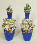 Jacob Petit - Antique Pair of Porcelain Flower Encrusted Scent Bottles With Stoppers