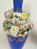 Jacob Petit - Antique Pair of Porcelain Flower Encrusted Scent Bottles With Stoppers