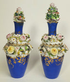 Jacob Petit - Antique Pair of Porcelain Flower Encrusted Scent Bottles With Stoppers