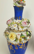 Jacob Petit - Antique Pair of Porcelain Flower Encrusted Scent Bottles With Stoppers