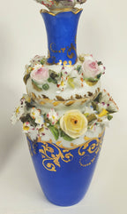 Jacob Petit - Antique Pair of Porcelain Flower Encrusted Scent Bottles With Stoppers