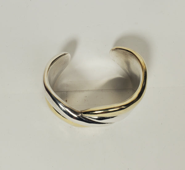 Orit Schatzman - Sterling Silver and Gold Tone Braid Design Cuff Bracelet