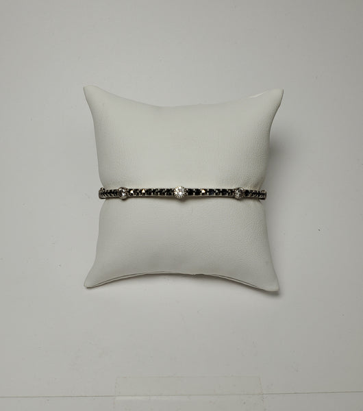 Vintage Sterling Silver Hinged Bangled w Clear Stones and Marcasite