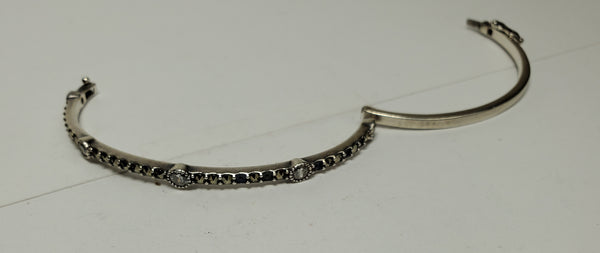 Vintage Sterling Silver Hinged Bangled w Clear Stones and Marcasite