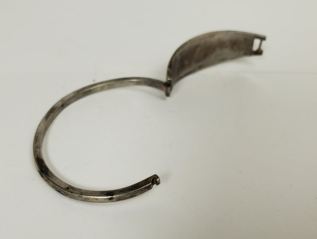 Vintage Floral Inlaid Hinged Bangle Bracelet