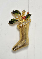 Vintage Gold Tone Christmas Stocking Brooch