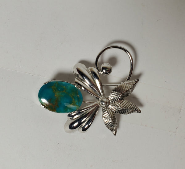 Sorrento - Vintage Mid-Century Sterling Silver and Turquoise Brooch