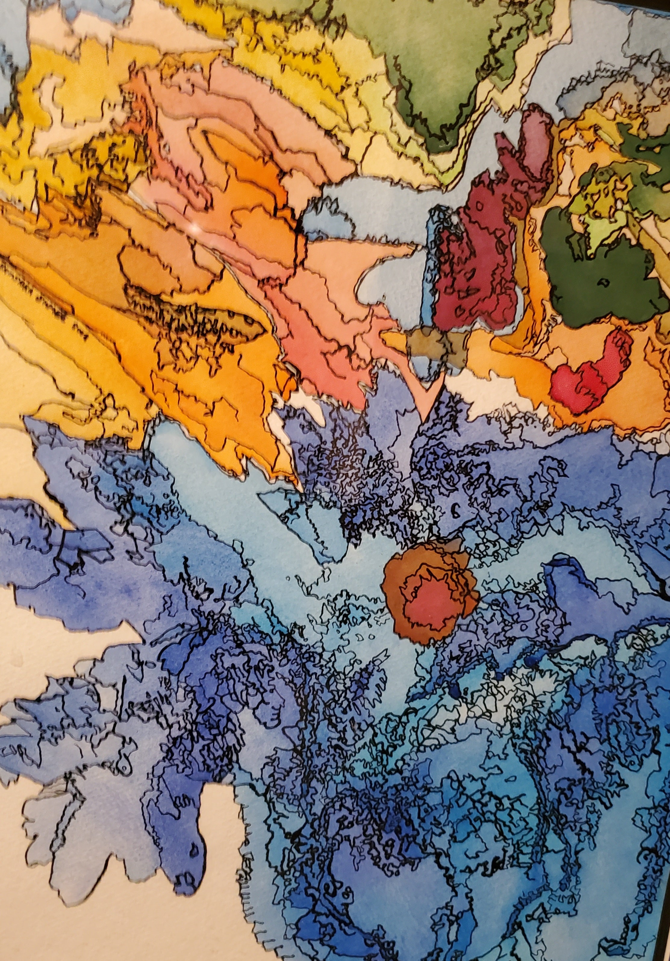 Samsara Shmee - Framed Original Ink and Watercolor Abstract Painting