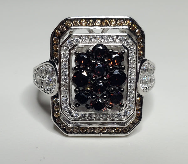 Garnet and Sterling Silver Art Deco Design Ring - Size 8