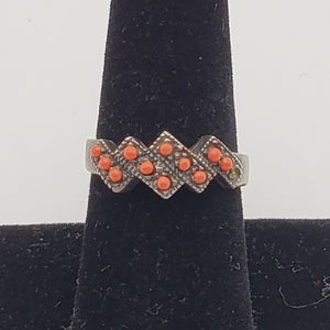 Vintage Coral Sterling Silver Ring - Size 7.5