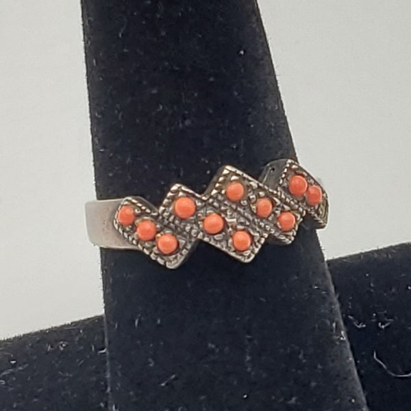 Vintage Coral Sterling Silver Ring - Size 7.5