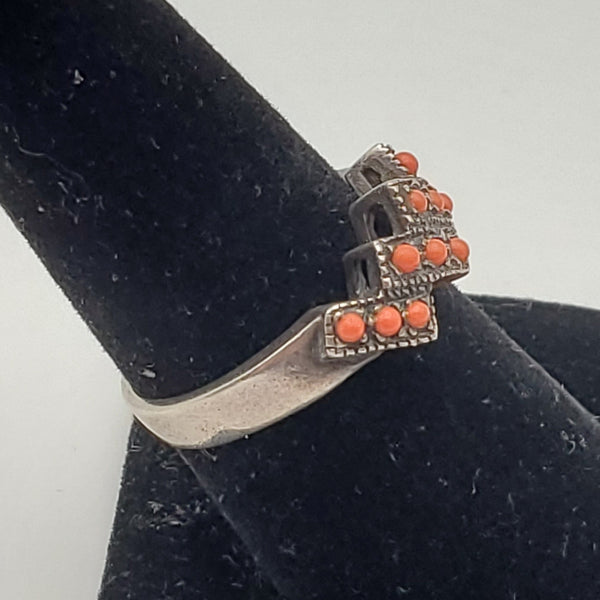 Vintage Coral Sterling Silver Ring - Size 7.5