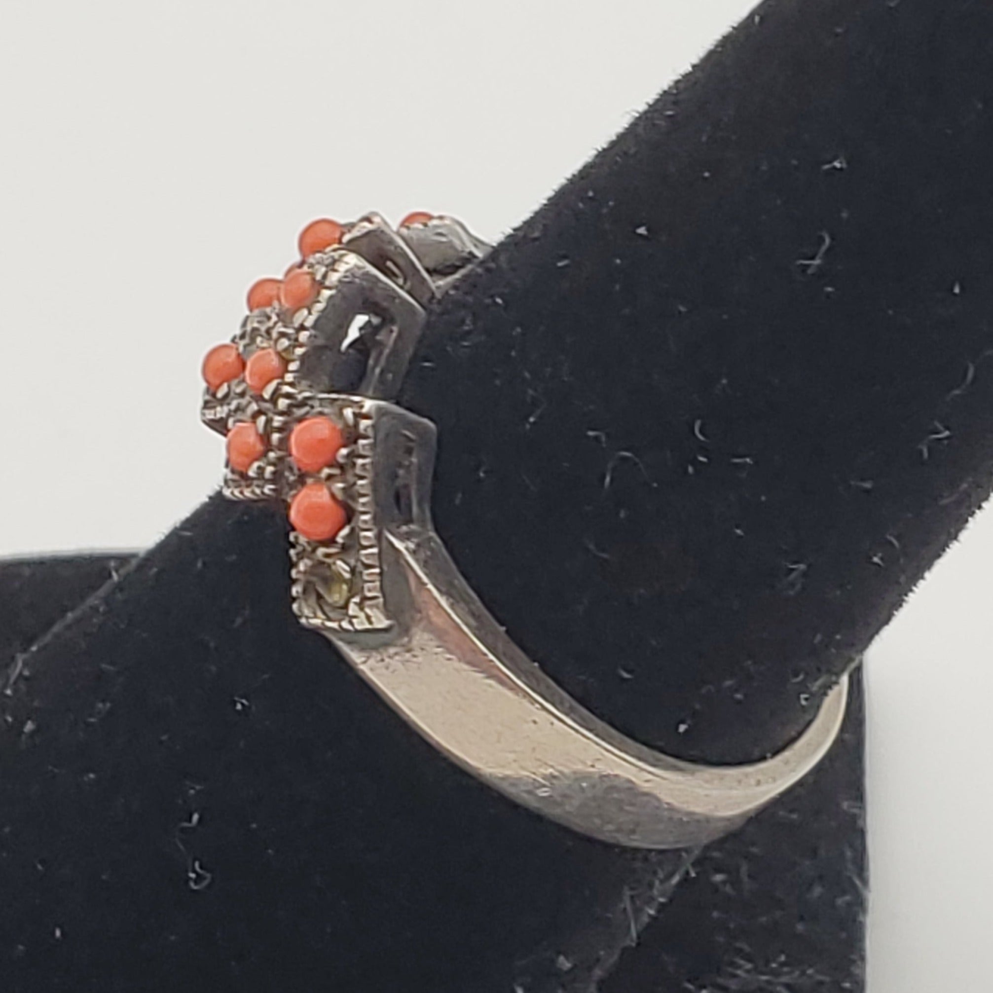 Vintage Coral Sterling Silver Ring - Size 7.5