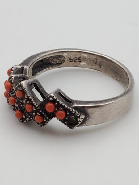 Vintage Coral Sterling Silver Ring - Size 7.5