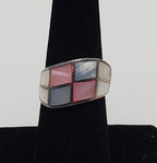 Multicolor Mother-of-pearl Sterling Silver Inlaid Ring - Size 6.5