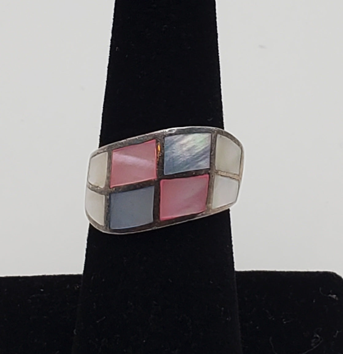 Multicolor Mother-of-pearl Sterling Silver Inlaid Ring - Size 6.5