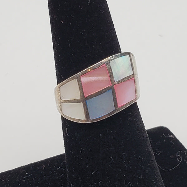 Multicolor Mother-of-pearl Sterling Silver Inlaid Ring - Size 6.5