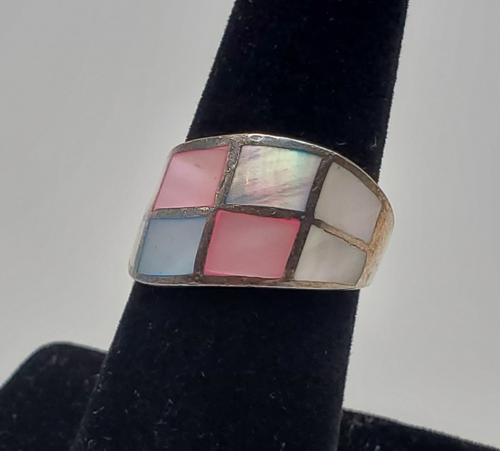 Multicolor Mother-of-pearl Sterling Silver Inlaid Ring - Size 6.5