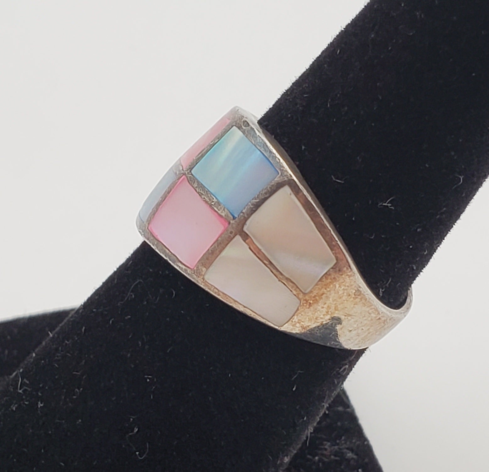 Multicolor Mother-of-pearl Sterling Silver Inlaid Ring - Size 6.5