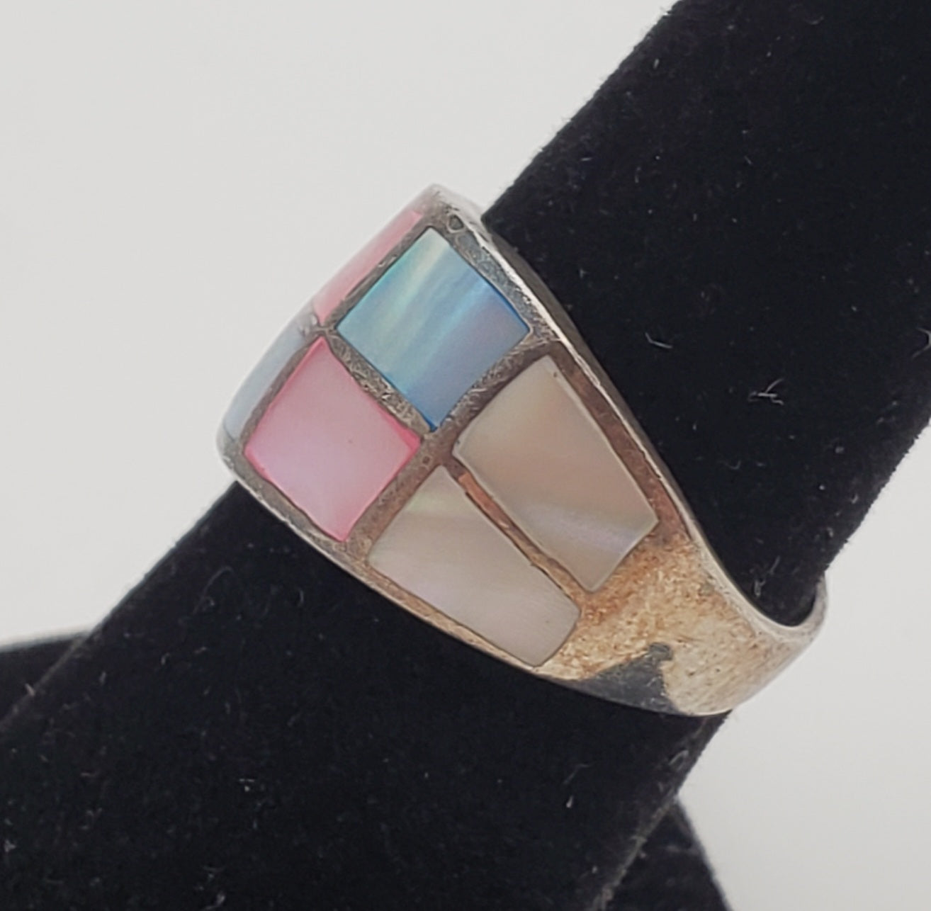 Multicolor Mother-of-pearl Sterling Silver Inlaid Ring - Size 6.5