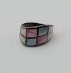Multicolor Mother-of-pearl Sterling Silver Inlaid Ring - Size 6.5
