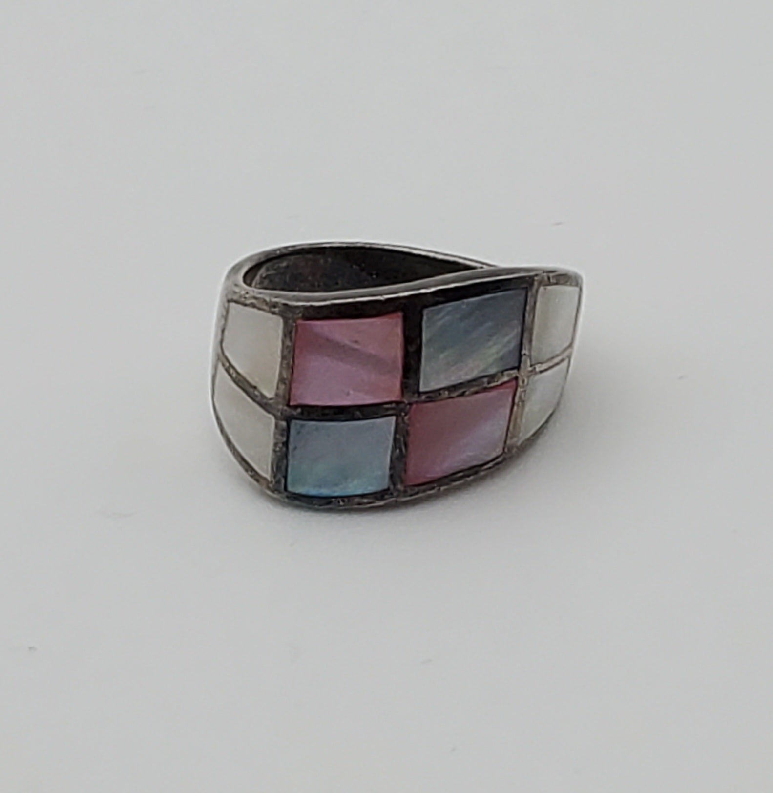 Multicolor Mother-of-pearl Sterling Silver Inlaid Ring - Size 6.5